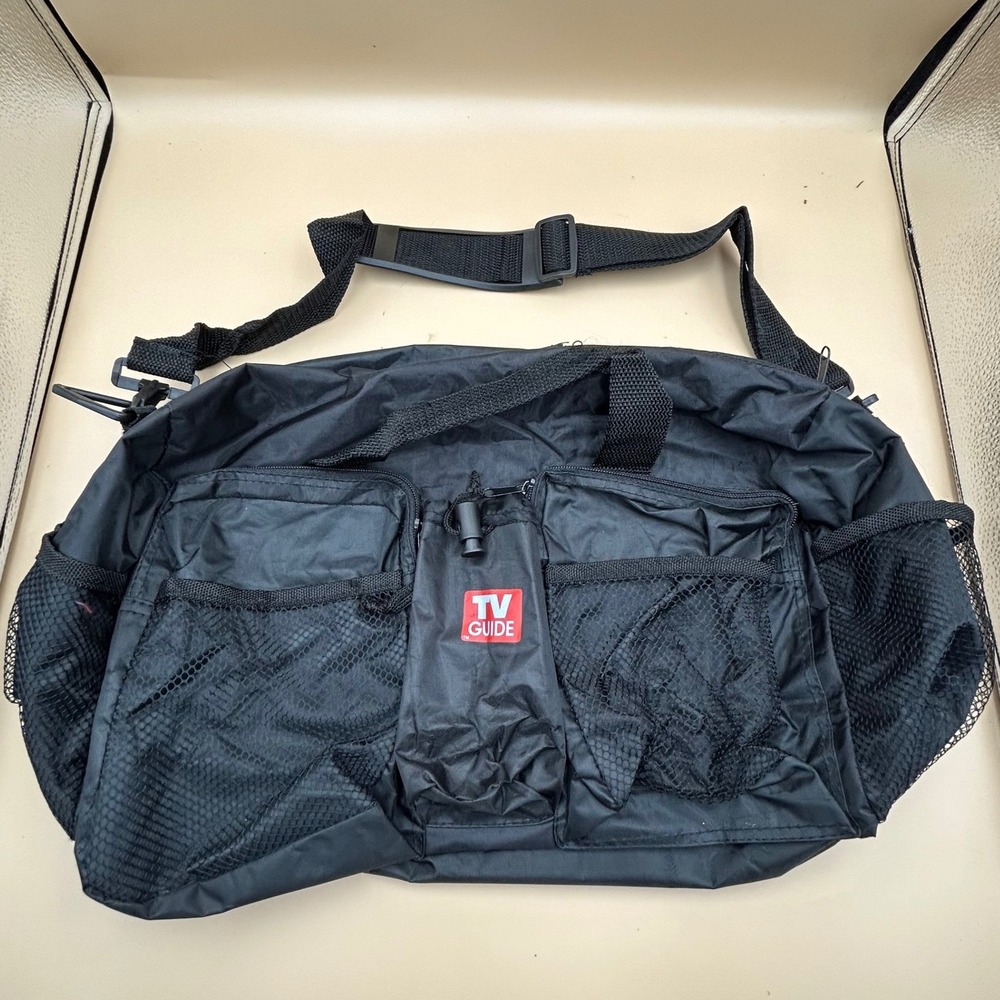 TV Guide Vintage Black Nylon Duffel Bag Travel Gym Carry On Media Promo